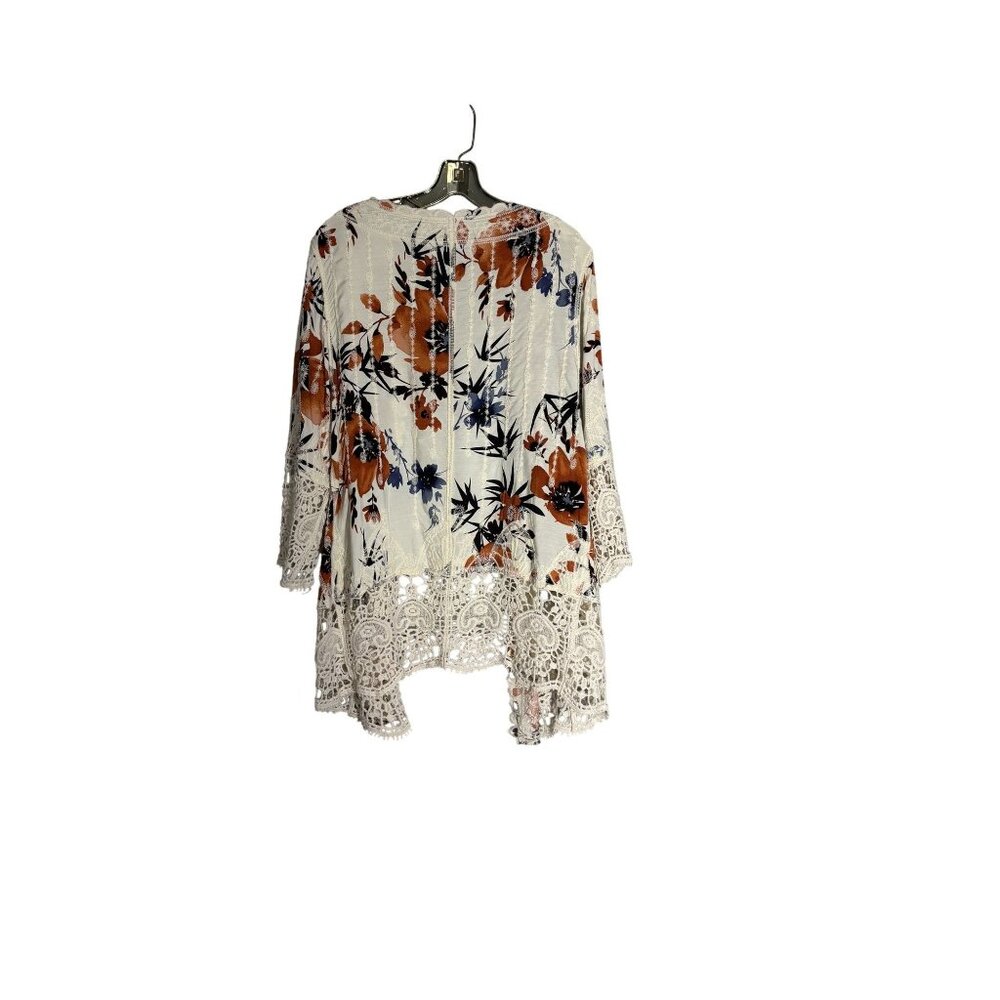 Floral Print Kimono Cardigan With Lace Trim & Bell Sleeves - Picture 4 of 8